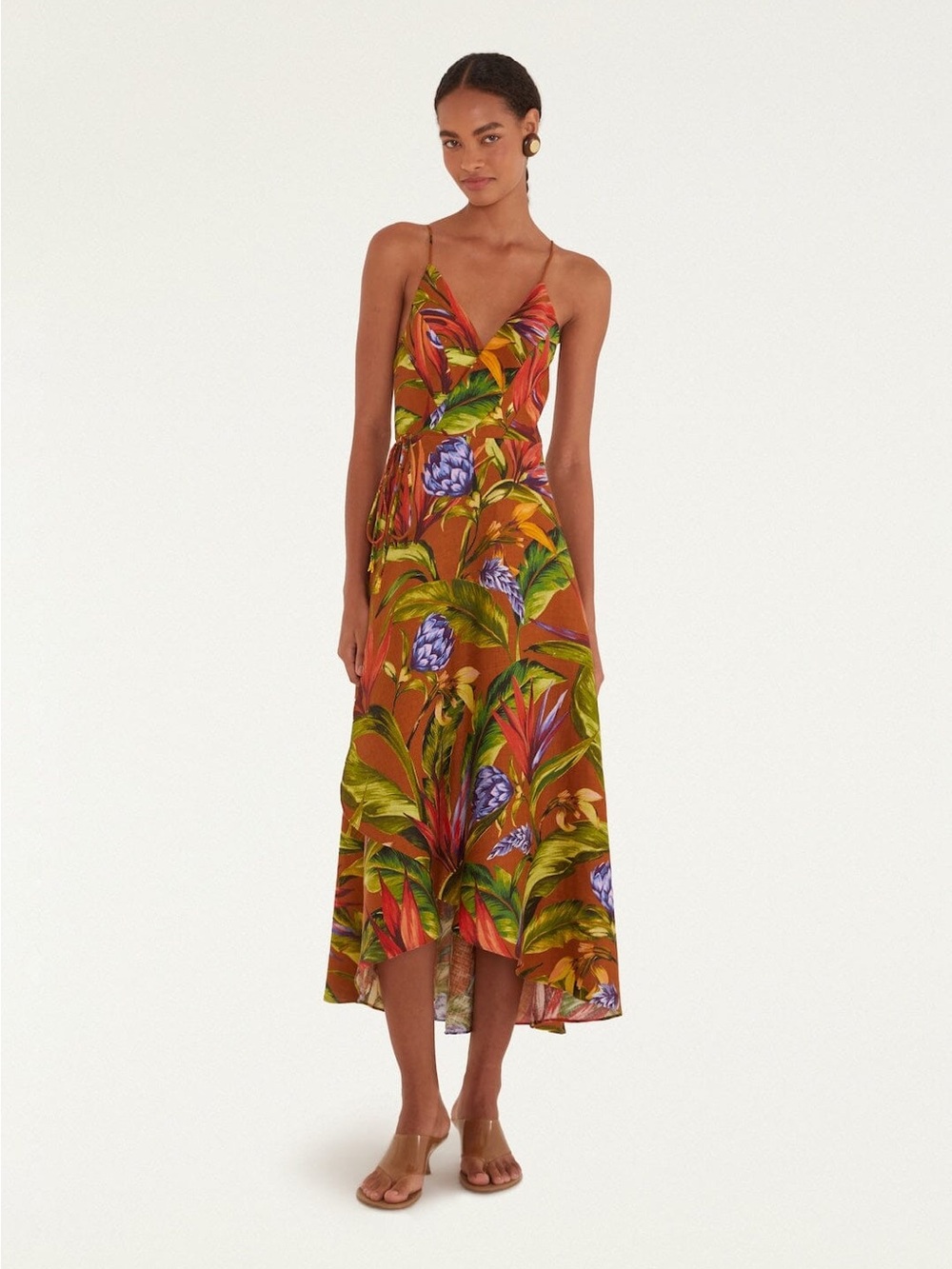 Farm Rio Brown Florart Midi Wrap Dress